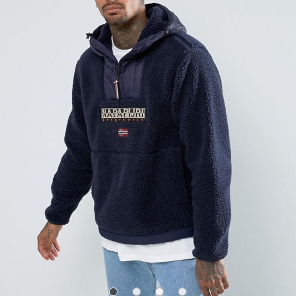 Napapijri Teide Logo Borg Hoodie in Navy
